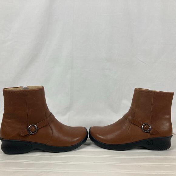 KEEN Bern Ankle Boots 8.5 Caramel Brown Buckle Strap Comfort Casual Side Zipper - Picture 6 of 10